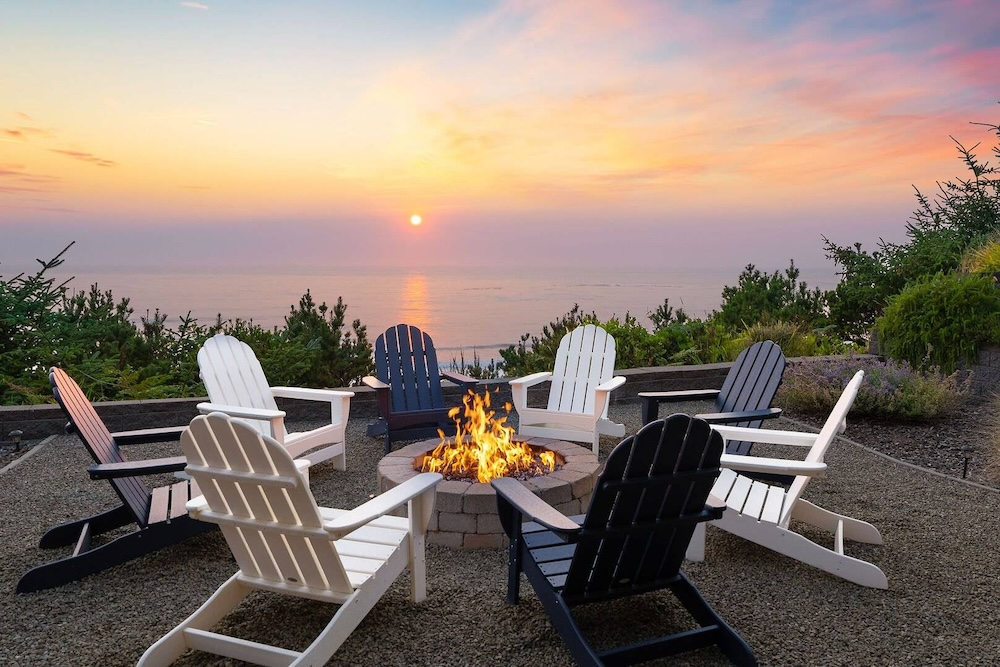Chairs around a fire pit in Lincoln City