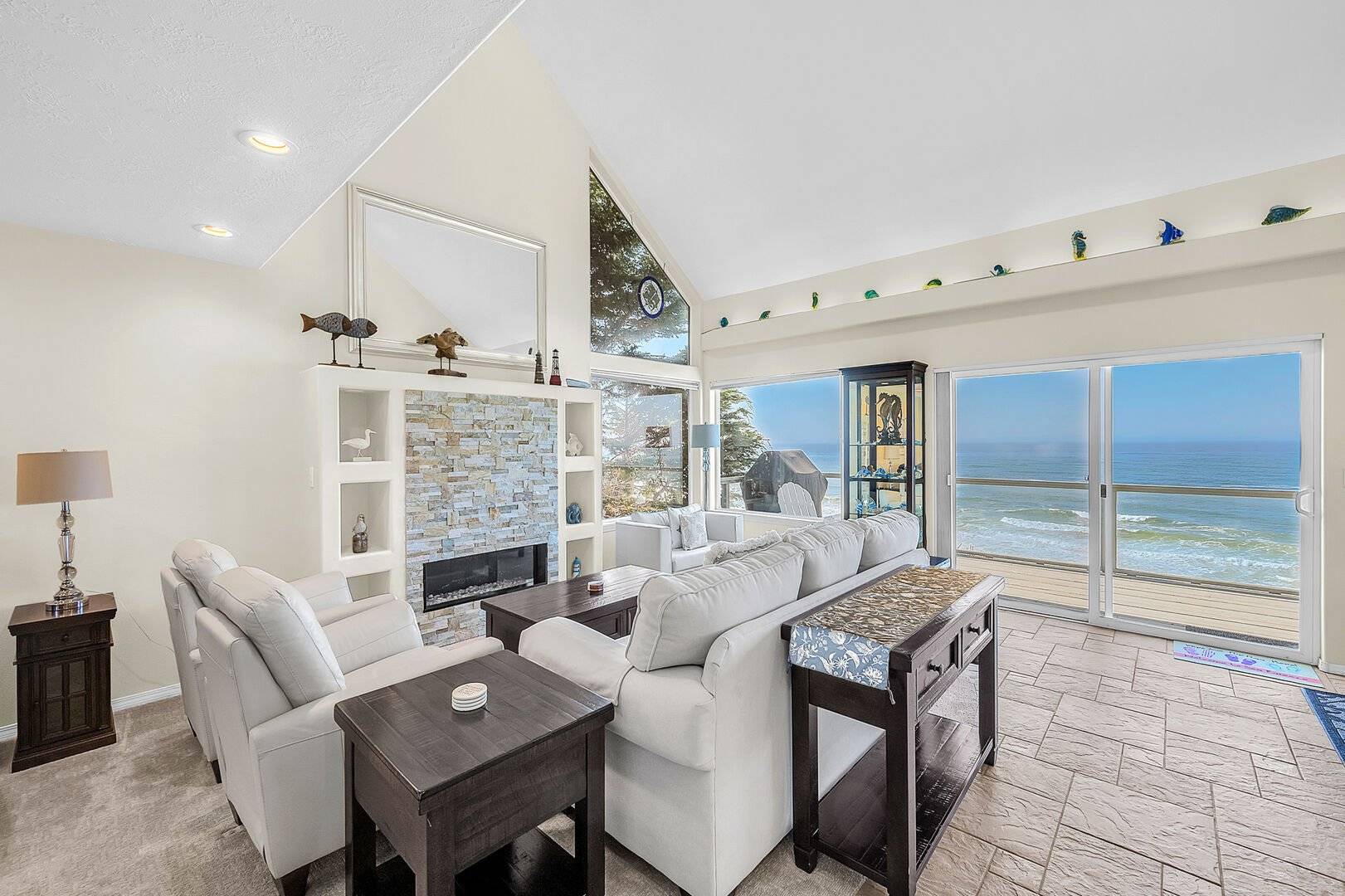 living room with a view of the pacific ocean
