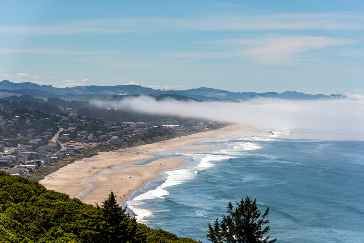 Beautiful views of the Pacific Ocean and town of Lincoln City, Oregon Coast
