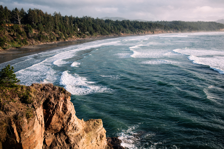Crashing Waves on Rock Formations At Oregon Coast