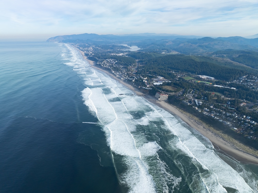 Aerial View of the Scenic Coast of Lincoln City, Oregon